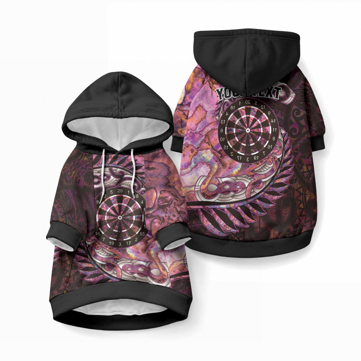 New Zealand Darts Personalised Pet Hoodie Aotearoa Silver Fern Pink Papua Shell Spirit