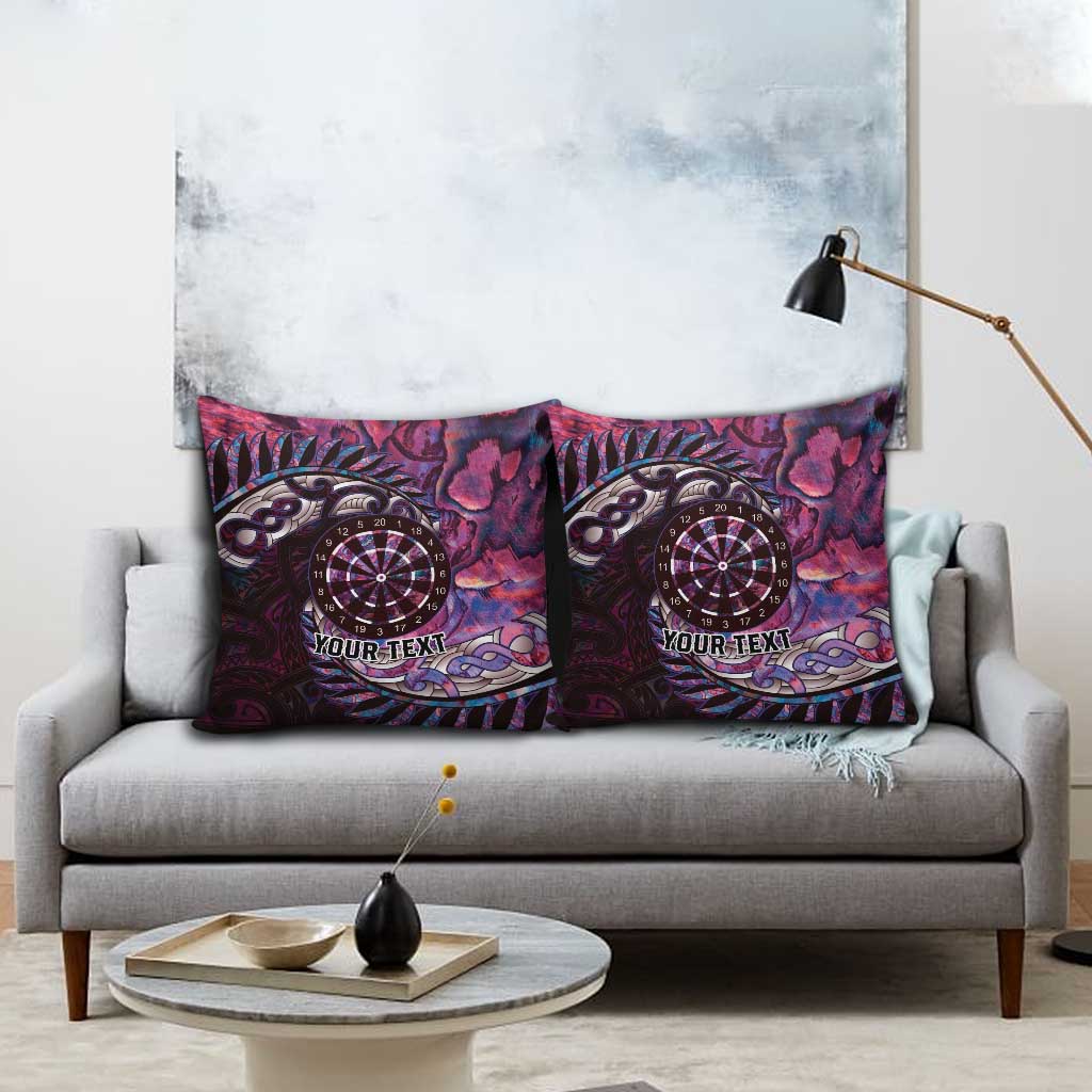New Zealand Darts Personalised Pillow Cover Aotearoa Silver Fern Pink Papua Shell Spirit - Aussie Hoodie