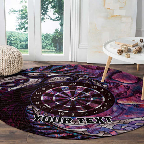New Zealand Darts Personalised Round Carpet Aotearoa Silver Fern Pink Papua Shell Spirit