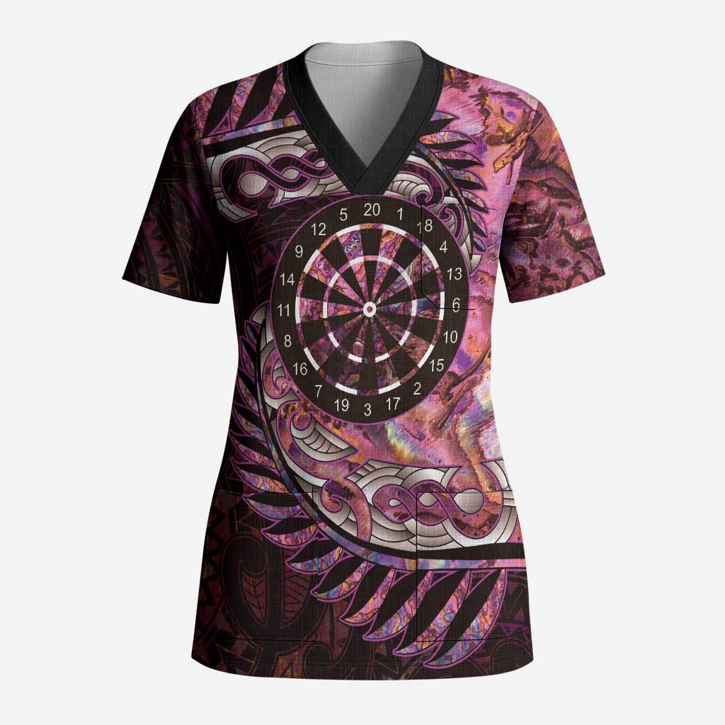 New Zealand Darts Personalised Scrub Top Aotearoa Silver Fern Pink Papua Shell Spirit - Aussie Hoodie