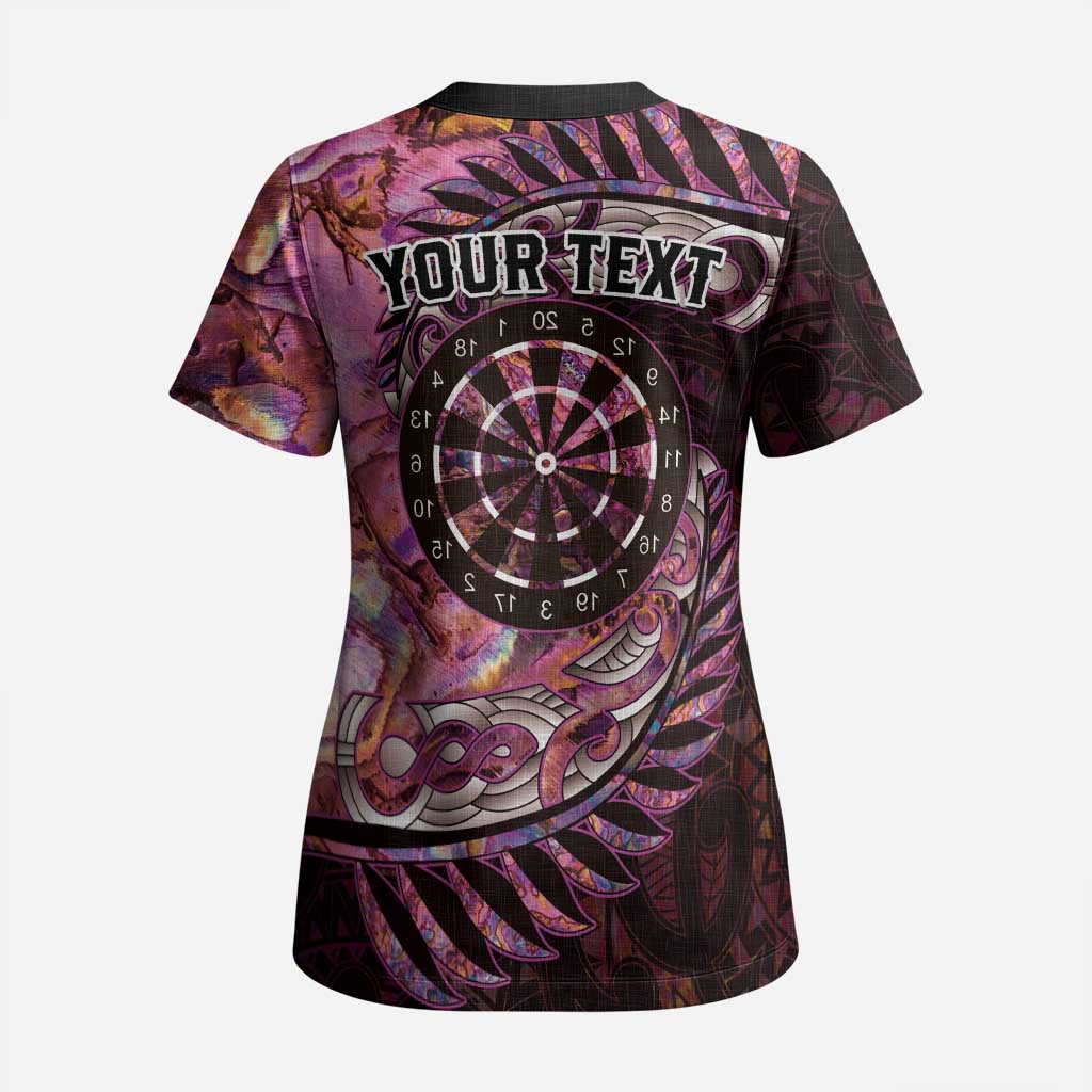 New Zealand Darts Personalised Scrub Top Aotearoa Silver Fern Pink Papua Shell Spirit - Aussie Hoodie