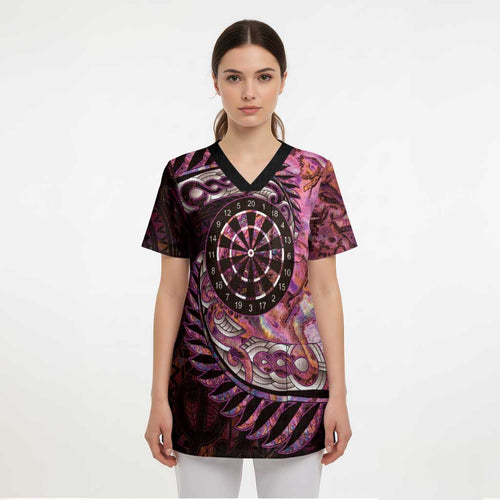 New Zealand Darts Personalised Scrub Top Aotearoa Silver Fern Pink Papua Shell Spirit - Aussie Hoodie
