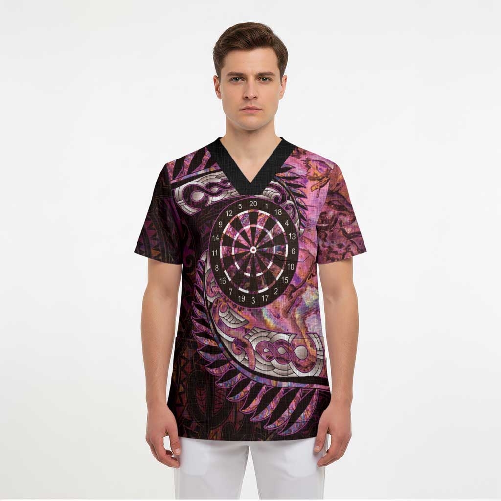 New Zealand Darts Personalised Scrub Top Aotearoa Silver Fern Pink Papua Shell Spirit - Aussie Hoodie
