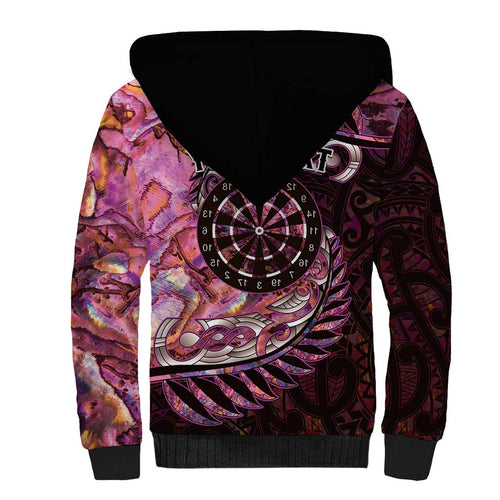 New Zealand Darts Personalised Sherpa Hoodie Aotearoa Silver Fern Pink Papua Shell Spirit