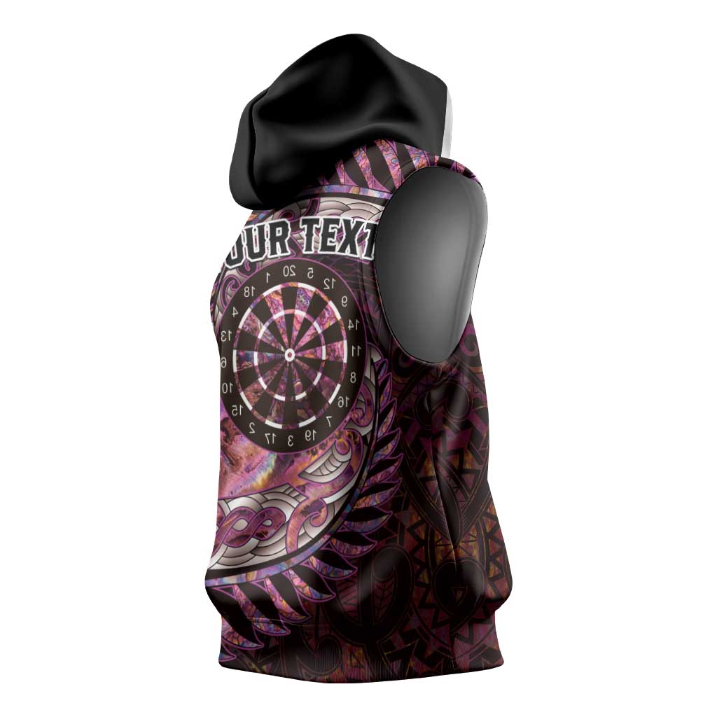 New Zealand Darts Personalised Sleeveless Hoodie Aotearoa Silver Fern Pink Papua Shell Spirit - Aussie Hoodie