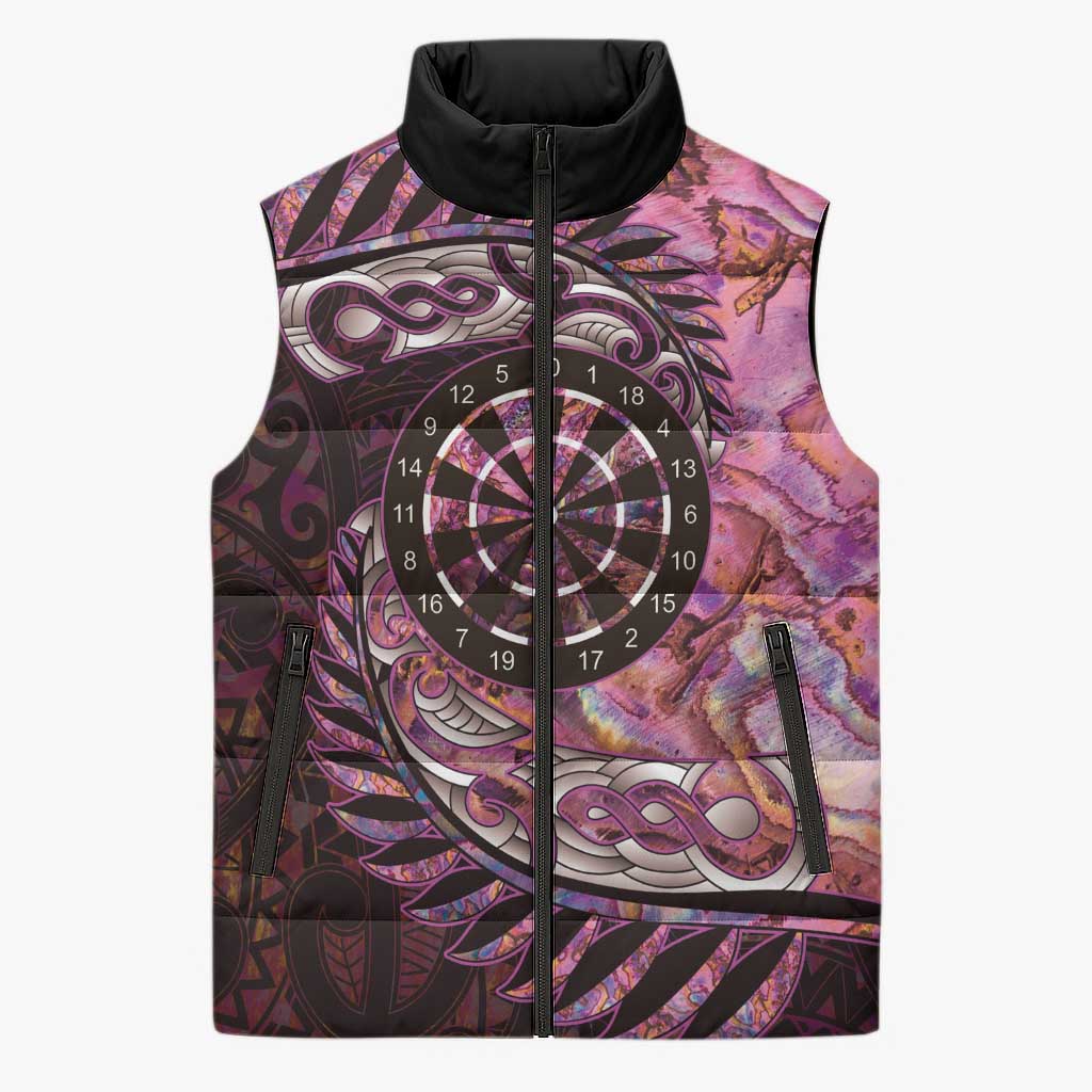 New Zealand Darts Personalised Sleeveless Puffer Jacket Aotearoa Silver Fern Pink Papua Shell Spirit - Aussie Hoodie