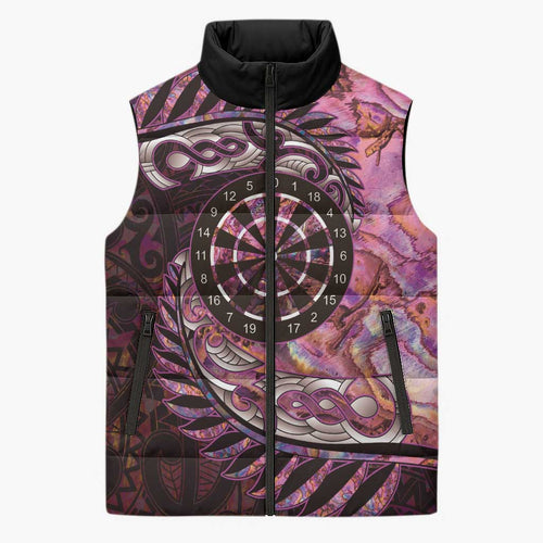 New Zealand Darts Personalised Sleeveless Puffer Jacket Aotearoa Silver Fern Pink Papua Shell Spirit - Aussie Hoodie