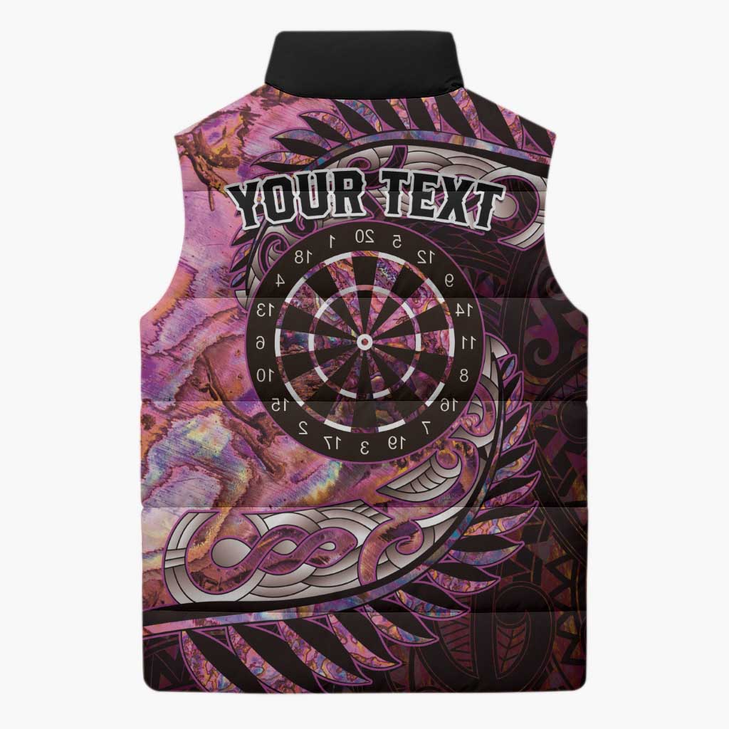 New Zealand Darts Personalised Sleeveless Puffer Jacket Aotearoa Silver Fern Pink Papua Shell Spirit - Aussie Hoodie
