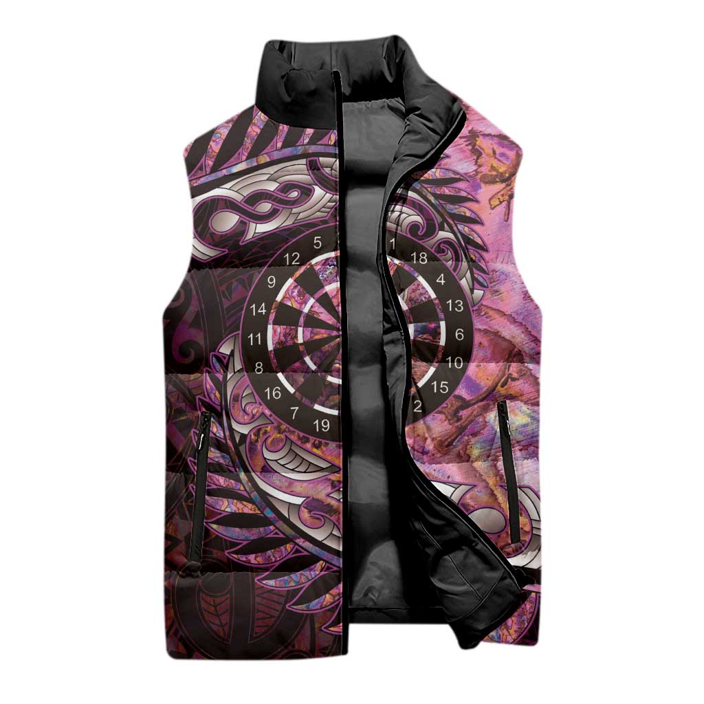 New Zealand Darts Personalised Sleeveless Puffer Jacket Aotearoa Silver Fern Pink Papua Shell Spirit - Aussie Hoodie