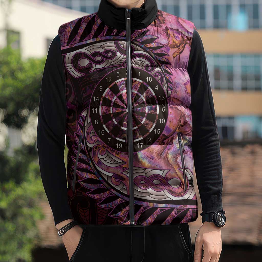 New Zealand Darts Personalised Sleeveless Puffer Jacket Aotearoa Silver Fern Pink Papua Shell Spirit - Aussie Hoodie