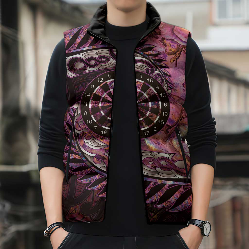 New Zealand Darts Personalised Sleeveless Puffer Jacket Aotearoa Silver Fern Pink Papua Shell Spirit - Aussie Hoodie