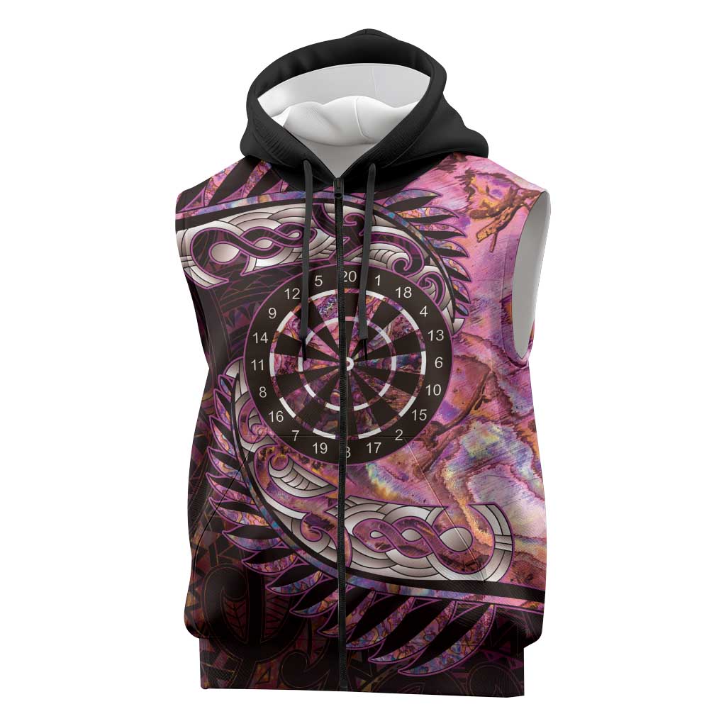 New Zealand Darts Personalised Sleeveless Zip Hoodie Aotearoa Silver Fern Pink Papua Shell Spirit LT9