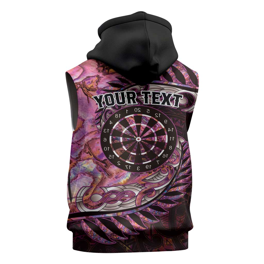 New Zealand Darts Personalised Sleeveless Zip Hoodie Aotearoa Silver Fern Pink Papua Shell Spirit - Aussie Hoodie