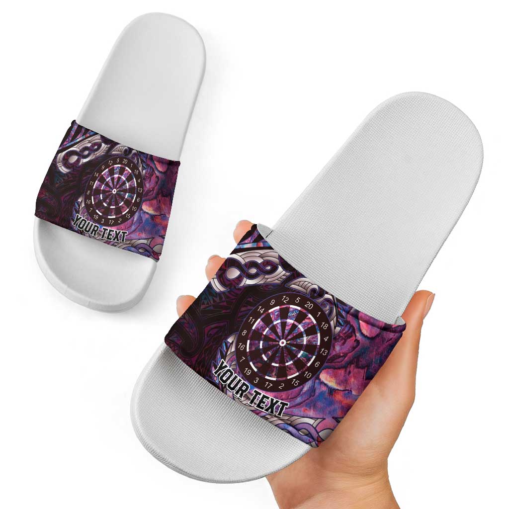 New Zealand Darts Personalised Slide Sandals Aotearoa Silver Fern Pink Papua Shell Spirit - Aussie Hoodie