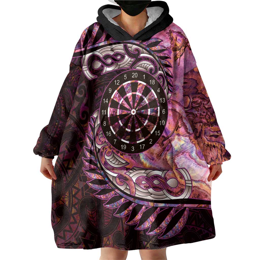 New Zealand Darts Personalised Wearable Blanket Hoodie Aotearoa Silver Fern Pink Papua Shell Spirit