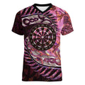 New Zealand Darts Personalised Women V-Neck T-Shirt Aotearoa Silver Fern Pink Papua Shell Spirit