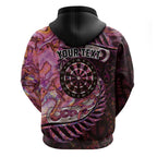 New Zealand Darts Personalised Zip Hoodie Aotearoa Silver Fern Pink Papua Shell Spirit
