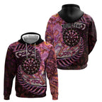 New Zealand Darts Personalised Zip Hoodie Aotearoa Silver Fern Pink Papua Shell Spirit