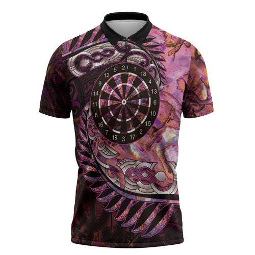 New Zealand Darts Personalised Zipper Polo Shirt Aotearoa Silver Fern Pink Papua Shell Spirit - Aussie Hoodie
