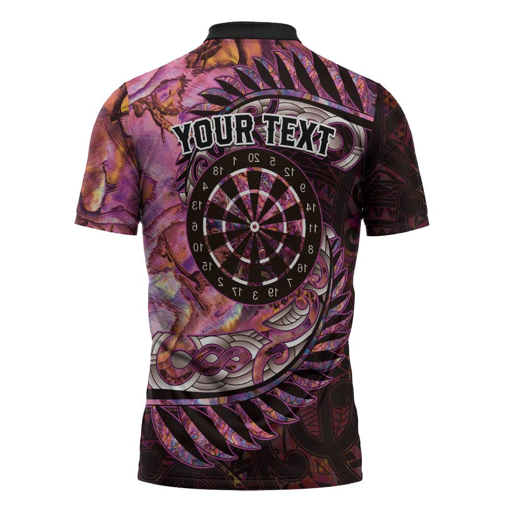 New Zealand Darts Personalised Zipper Polo Shirt Aotearoa Silver Fern Pink Papua Shell Spirit - Aussie Hoodie