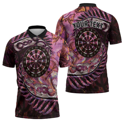 New Zealand Darts Personalised Zipper Polo Shirt Aotearoa Silver Fern Pink Papua Shell Spirit - Aussie Hoodie
