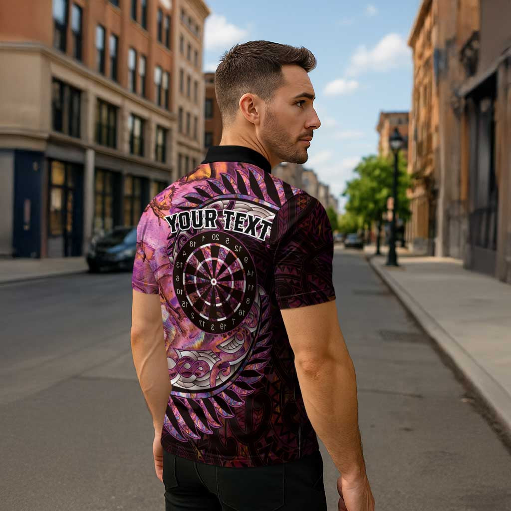 New Zealand Darts Personalised Zipper Polo Shirt Aotearoa Silver Fern Pink Papua Shell Spirit - Aussie Hoodie