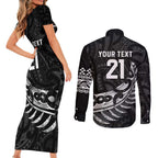 New Zealand Indigenous-Maori Rugby Custom Couples Matching Short Sleeve Bodycon Dress and Long Sleeve Button Shirt