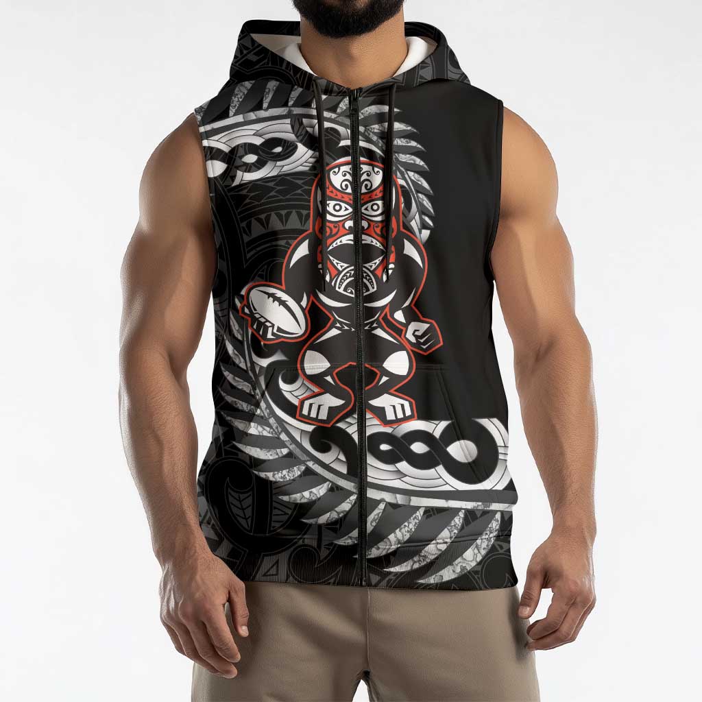 New Zealand Indigenous-Maori Rugby Custom Sleeveless Zip Hoodie LT9
