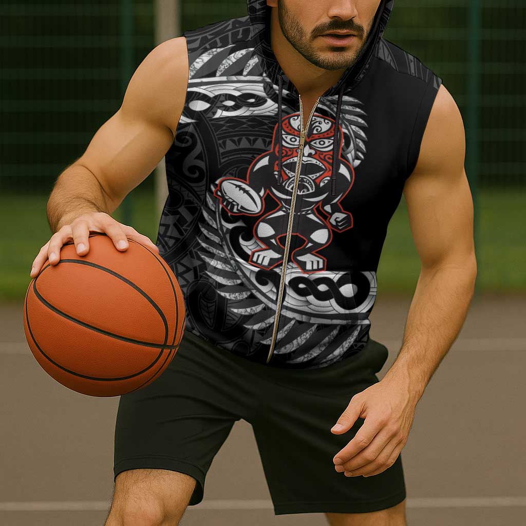 New Zealand Indigenous-Maori Rugby Custom Sleeveless Zip Hoodie - Aussie Hoodie