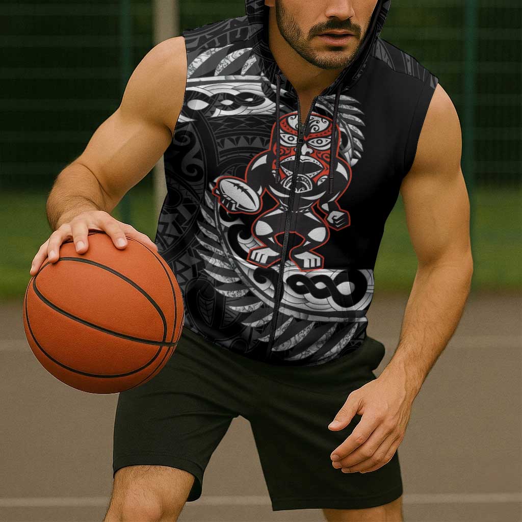 New Zealand Indigenous-Maori Rugby Custom Sleeveless Zip Hoodie LT9