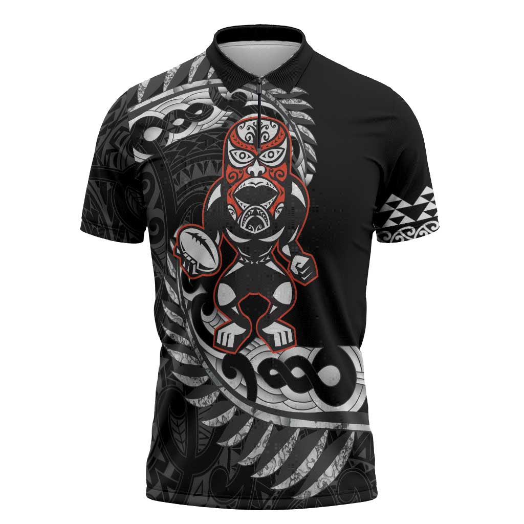New Zealand Indigenous-Maori Rugby Custom Zipper Polo Shirt - Aussie Hoodie