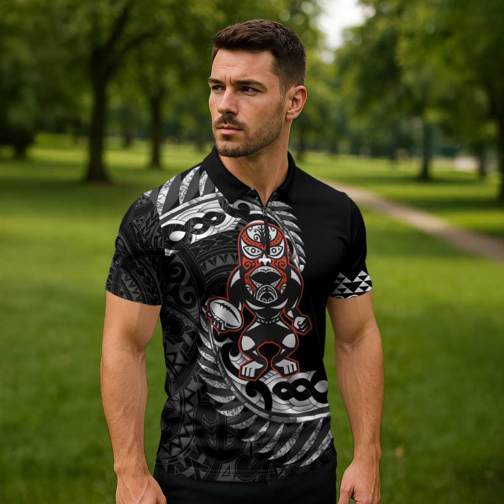 New Zealand Indigenous-Maori Rugby Custom Zipper Polo Shirt - Aussie Hoodie