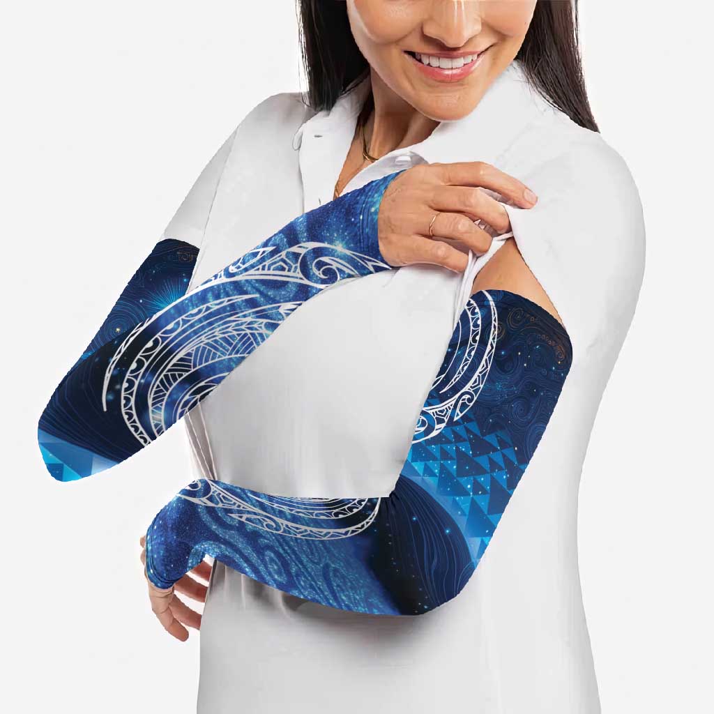 New Zealand Matariki Arm Sleeves Taniko Aramoana With Koru Galaxy Sky Night - Aussie Hoodie