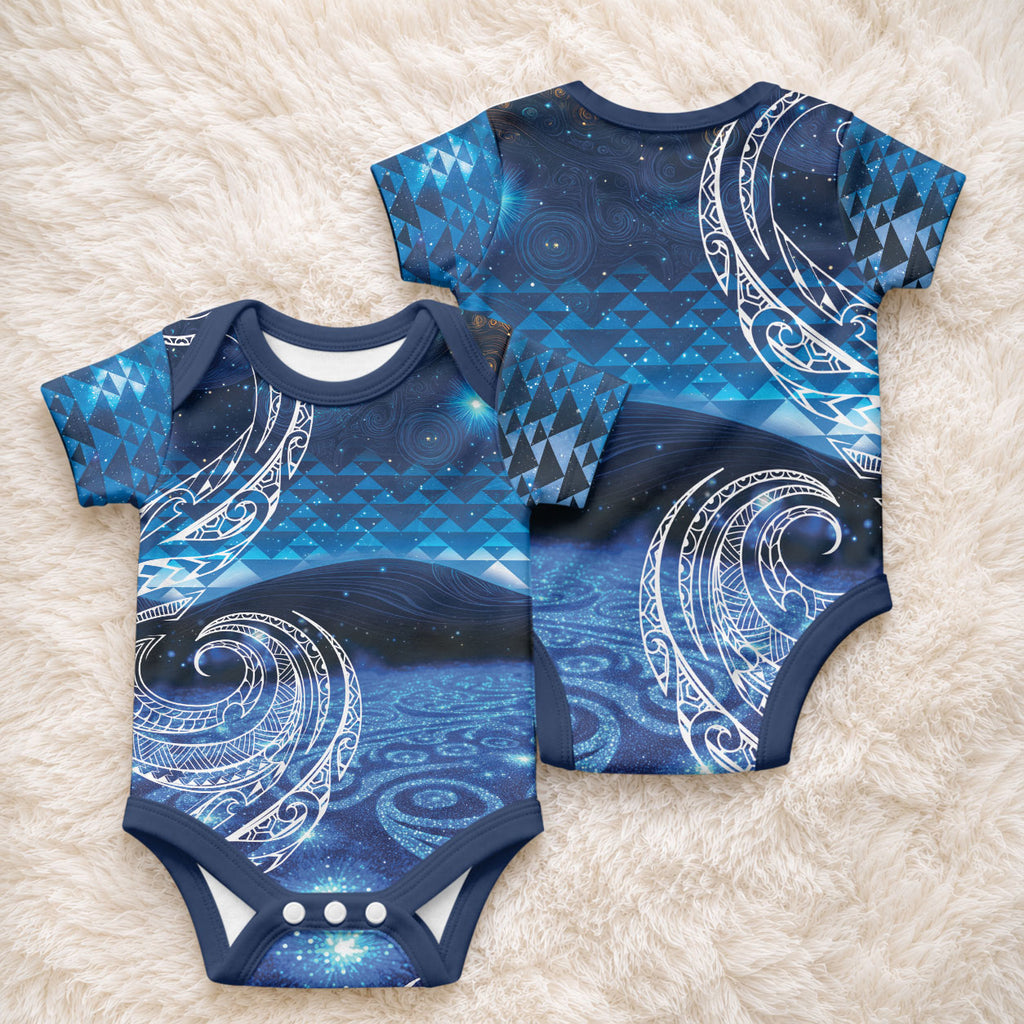 New Zealand Matariki Baby Onesie Taniko Aramoana With Koru Galaxy Sky Night
