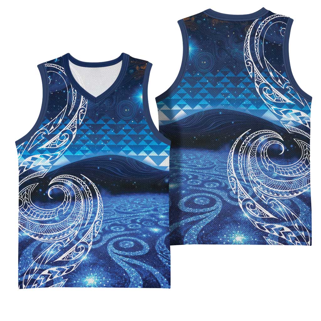 New Zealand Matariki Basketball Jersey Taniko Aramoana With Koru Galaxy Sky Night - Aussie Hoodie