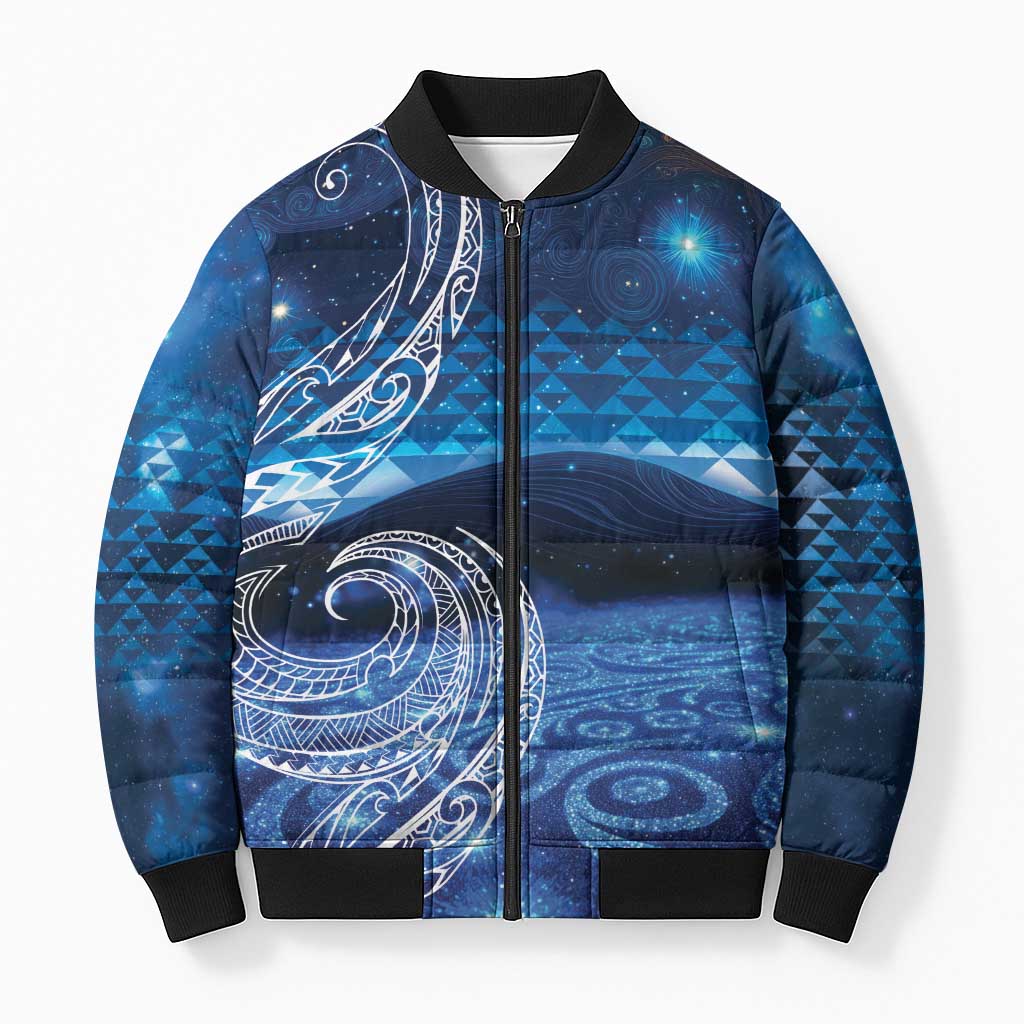 New Zealand Matariki Bomber Puffer Jacket Taniko Aramoana With Koru Galaxy Sky Night - Aussie Hoodie
