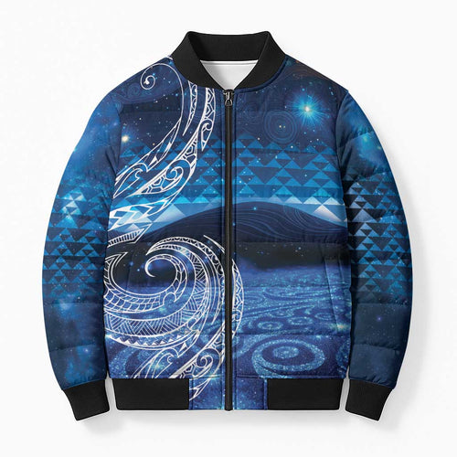 New Zealand Matariki Bomber Puffer Jacket Taniko Aramoana With Koru Galaxy Sky Night - Aussie Hoodie