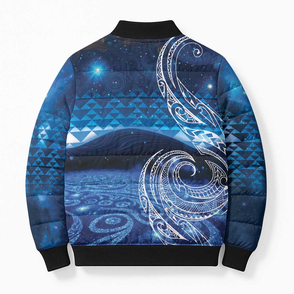 New Zealand Matariki Bomber Puffer Jacket Taniko Aramoana With Koru Galaxy Sky Night - Aussie Hoodie