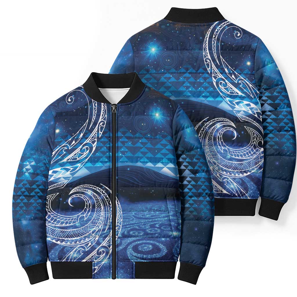 New Zealand Matariki Bomber Puffer Jacket Taniko Aramoana With Koru Galaxy Sky Night - Aussie Hoodie