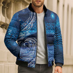 New Zealand Matariki Bomber Puffer Jacket Taniko Aramoana With Koru Galaxy Sky Night - Aussie Hoodie