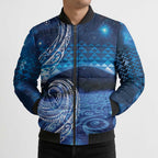 New Zealand Matariki Bomber Puffer Jacket Taniko Aramoana With Koru Galaxy Sky Night - Aussie Hoodie
