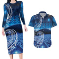 New Zealand Matariki Couples Matching Long Sleeve Bodycon Dress and Hawaiian Shirt Taniko Aramoana With Koru Galaxy Sky Night