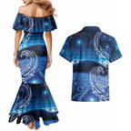 New Zealand Matariki Couples Matching Mermaid Dress and Hawaiian Shirt Taniko Aramoana With Koru Galaxy Sky Night