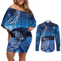 New Zealand Matariki Couples Matching Off Shoulder Short Dress and Long Sleeve Button Shirt Taniko Aramoana With Koru Galaxy Sky Night