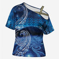 New Zealand Matariki Cross Shoulder Shirt Taniko Aramoana With Koru Galaxy Sky Night - Aussie Hoodie