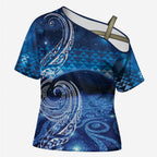 New Zealand Matariki Cross Shoulder Shirt Taniko Aramoana With Koru Galaxy Sky Night - Aussie Hoodie