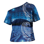 New Zealand Matariki Cross Shoulder Shirt Taniko Aramoana With Koru Galaxy Sky Night - Aussie Hoodie