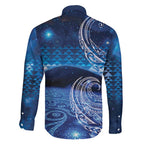 New Zealand Matariki Family Matching Long Sleeve Bodycon Dress and Hawaiian Shirt Taniko Aramoana With Koru Galaxy Sky Night