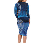New Zealand Matariki Family Matching Long Sleeve Bodycon Dress and Hawaiian Shirt Taniko Aramoana With Koru Galaxy Sky Night