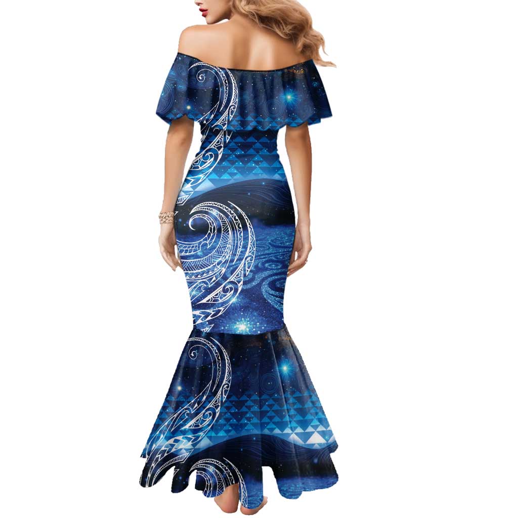New Zealand Matariki Family Matching Mermaid Dress and Hawaiian Shirt Taniko Aramoana With Koru Galaxy Sky Night